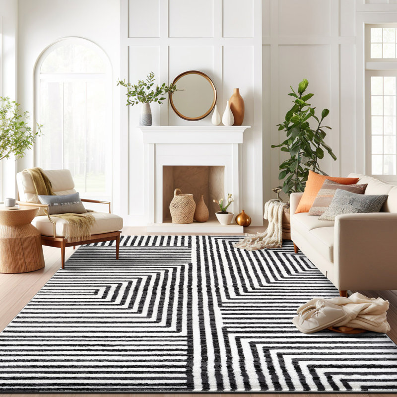 Tapis crème noir Modern Maze, Rectangle 7 pi 10 po x 10 pi