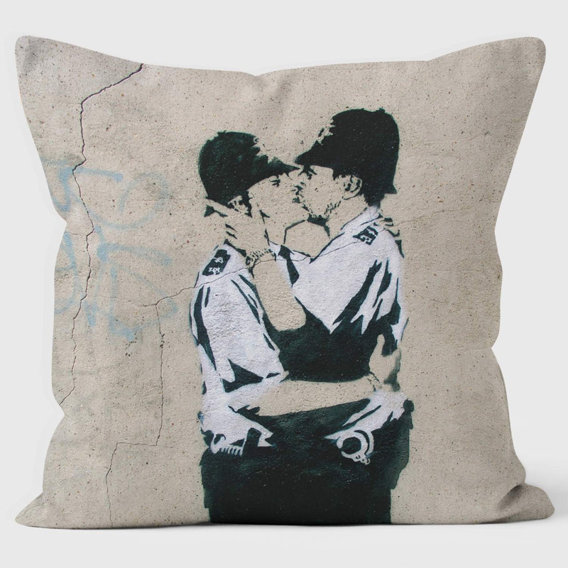 Kissing Coppers Banksy Inspired Graffiti Cushion