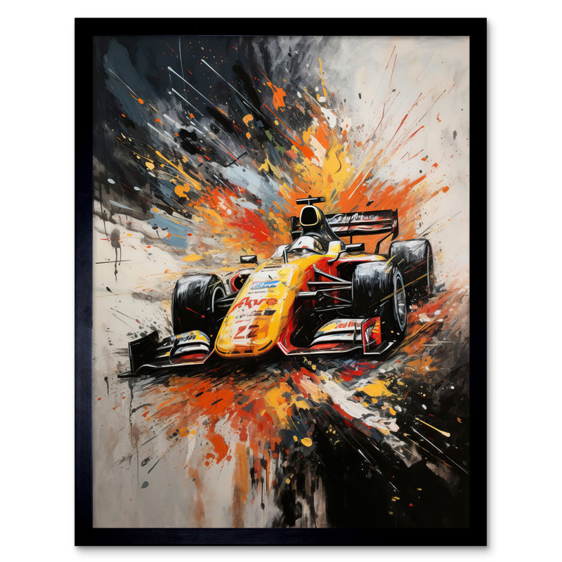 Lyndse Yellow Race Car Racing Scene - Single Picture Frame Print