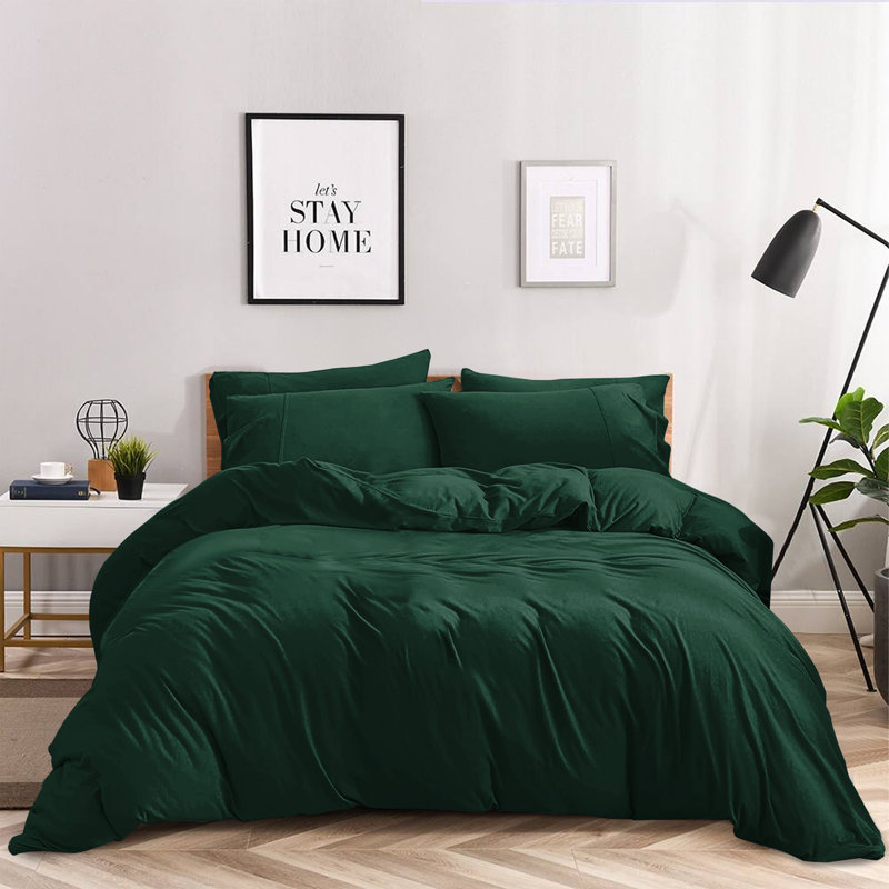 Kamiaya Plain Microfibre 200TC Reversible Duvet Cover Set, Double Duvet Cover + 2 Pillowcases, Emerald
