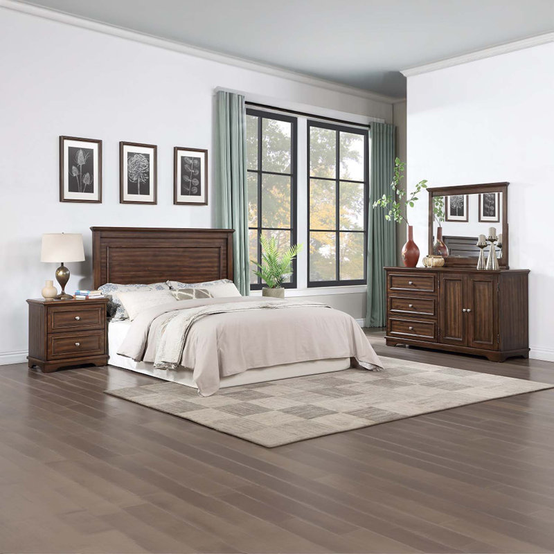 Ensemble de chambre à coucher double 4 pièces Franklin, finition noyer brossé, Double