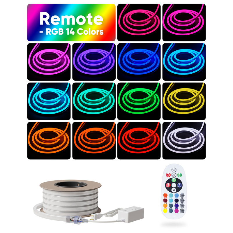 Shine Decor 120V Waterproof LED RGB Neon Rope Lights with Remote, 600" L