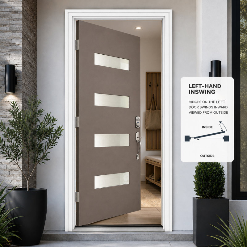 36 po X 80 po. Porte d'entrée avant en fibre de verre -InsWing-Frost Glass-Knock Down Design-avec cadre en brique et vinyle