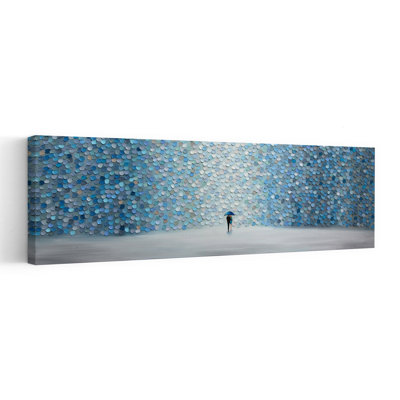 Walking In Blue Rain by Ekaterina Ermilkina - Wrapped Canvas Panoramic Print
