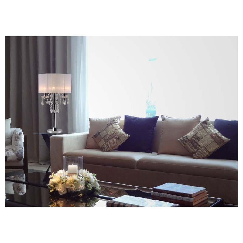 29.5" White and Chrome Crystal-Inspired Touch Table Lamp with 3-Light Socket