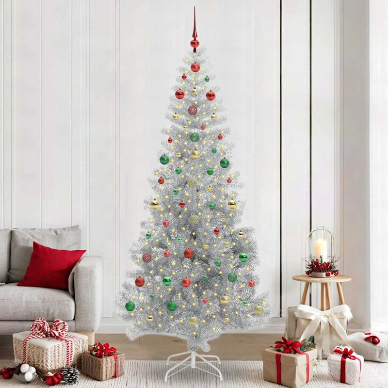 vidaXL Christmas Tree with 300 LEDs with Stand Silver PET, 7.87 ft