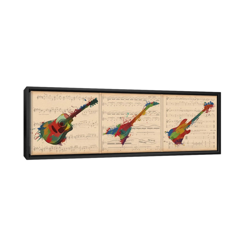 "Music Instruments", impression panoramique sur toile tendue, H 16 po x l 48 po x P 1,5 po, Cadre noir