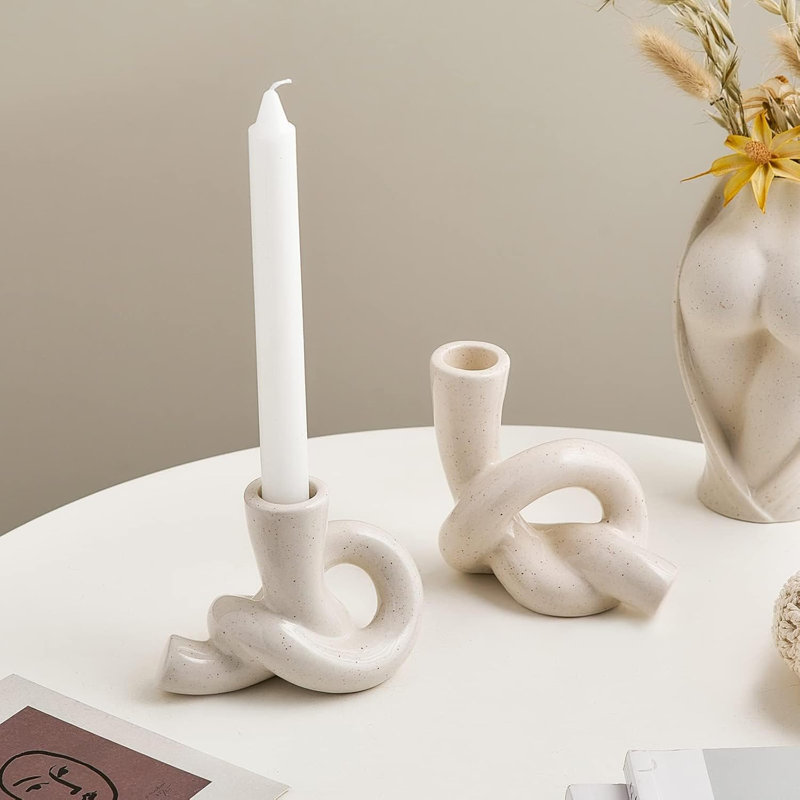 2-piece Ceramic Candle Holder Set White