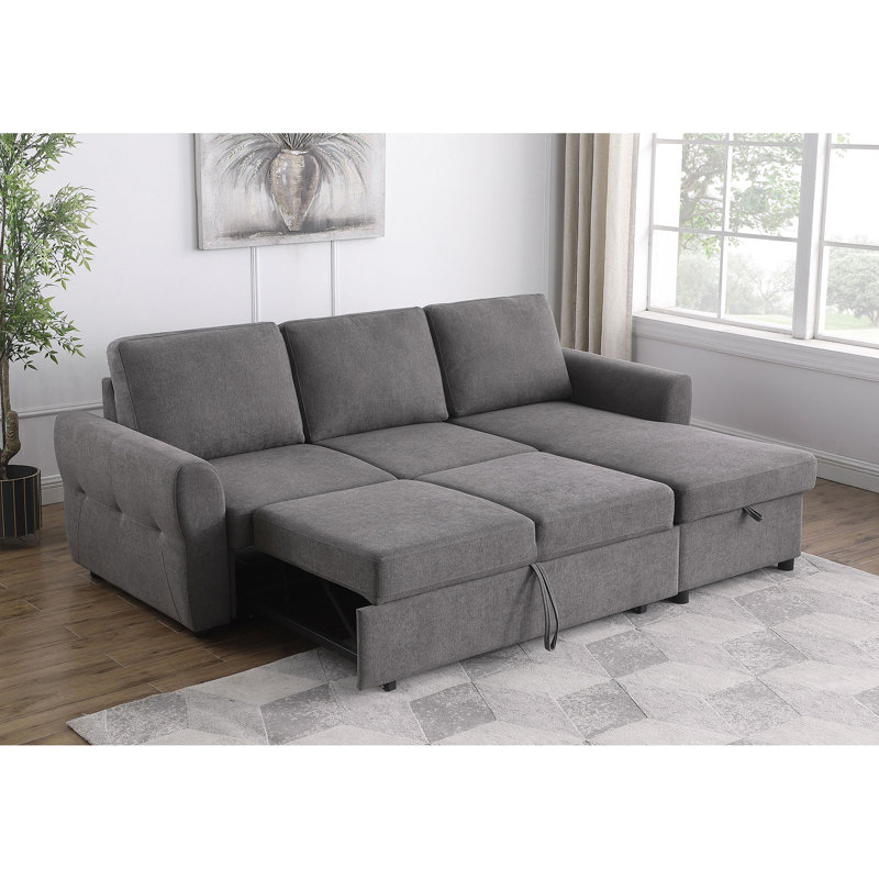 Kenna Grey Sleeper Sofa Sectional With Storage, Gray Polyester