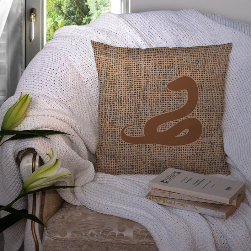 Coussin décoratif intérieur/extérieur en toile jute Snake, H 14 po x l 14 po x P 4 po, Brun