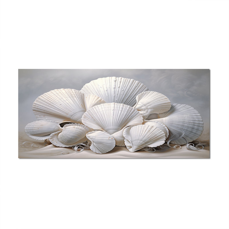 Coquillages blancs monochromes, Toile tendue, H 28 po x l 60 po x P 1,5 po
