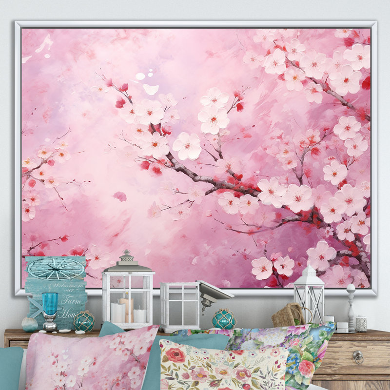 «Minimalisme», impression d'art sur toile Cherry Bliss Tree II, H 16 po x l 32 po x P 1 po, Cadre flottant blanc