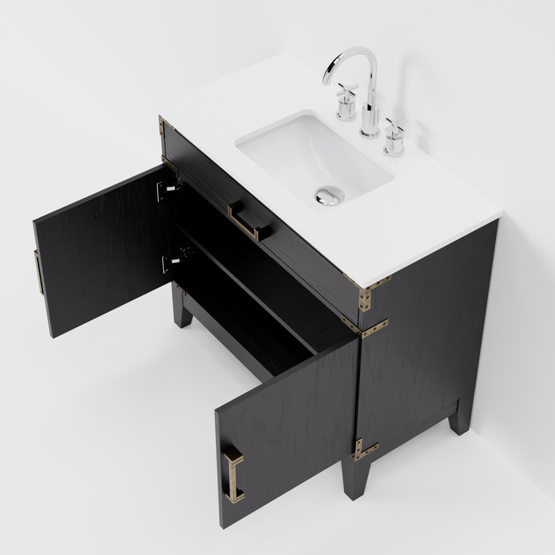 Ensemble de meuble-lavabo simple 36 po x P 22 po Laurel, Chêne noir, Quartz blanc