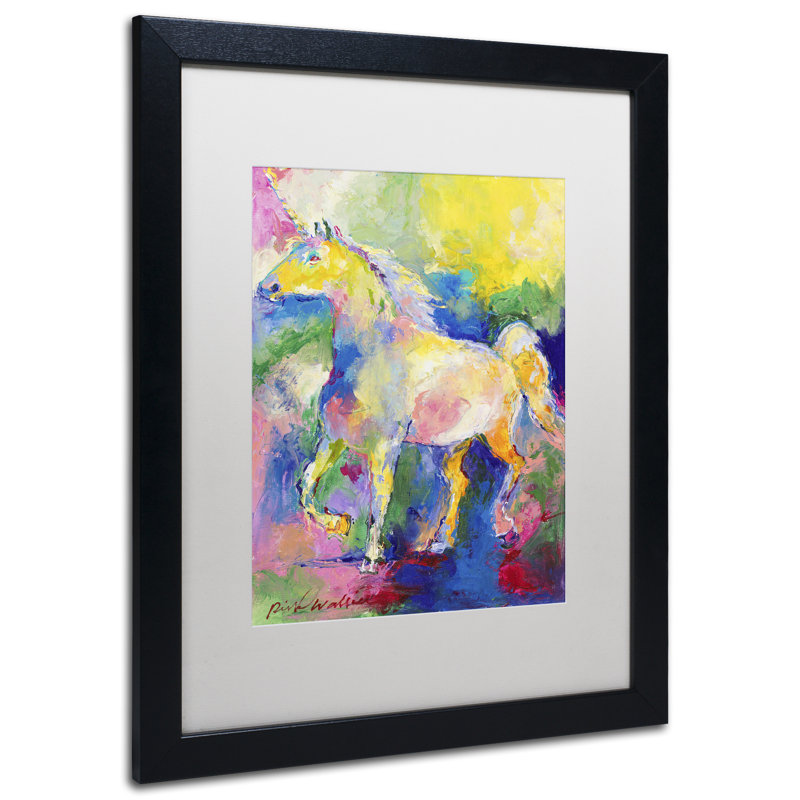 « licorne », impression sur toile, H 14 po x l 11 po x P 0,5 po, Cadre noir, Blanc