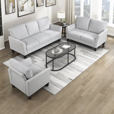  Kowal Modern & Contemporary Textured Fabric 3-Piece Living Room Set with Flared Arms, High-Density Foam & Pocket Coil Seating & Attached Cushions