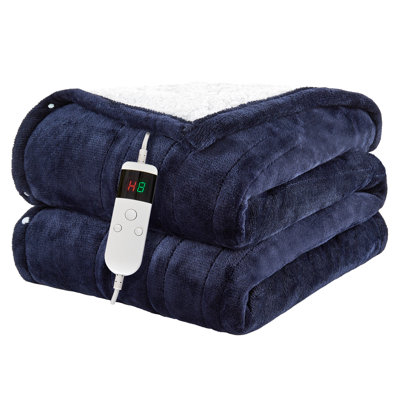 Couverture chauffante électrique en flanelle PFASFFW, couverture chauffante avec 10 réglages de chaleur, arrêt automatique après 8 heures, chauffage rapide, protection contre la surchauffe, bleu, 90 po x 100 po