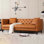 Canapé Chesterfield, capitonné à 3 places avec 2 coussins, assise profonde, canapé rembourré de style Mid-Century - brun clair cognac pour appartement, bureau