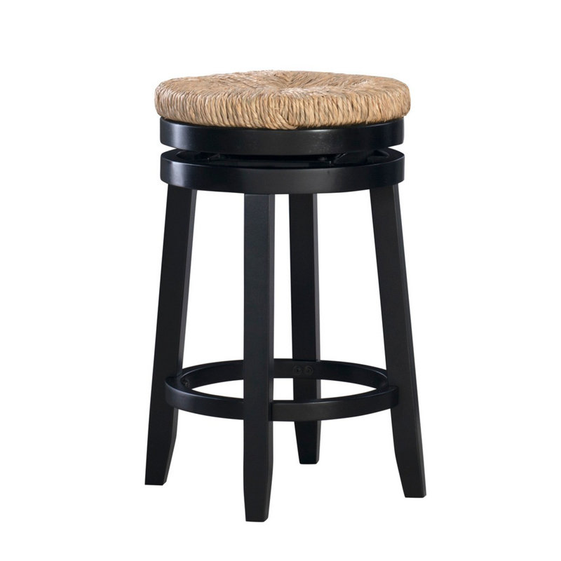 Tabouret de comptoir en bois avec siège rembourré rond en rotin