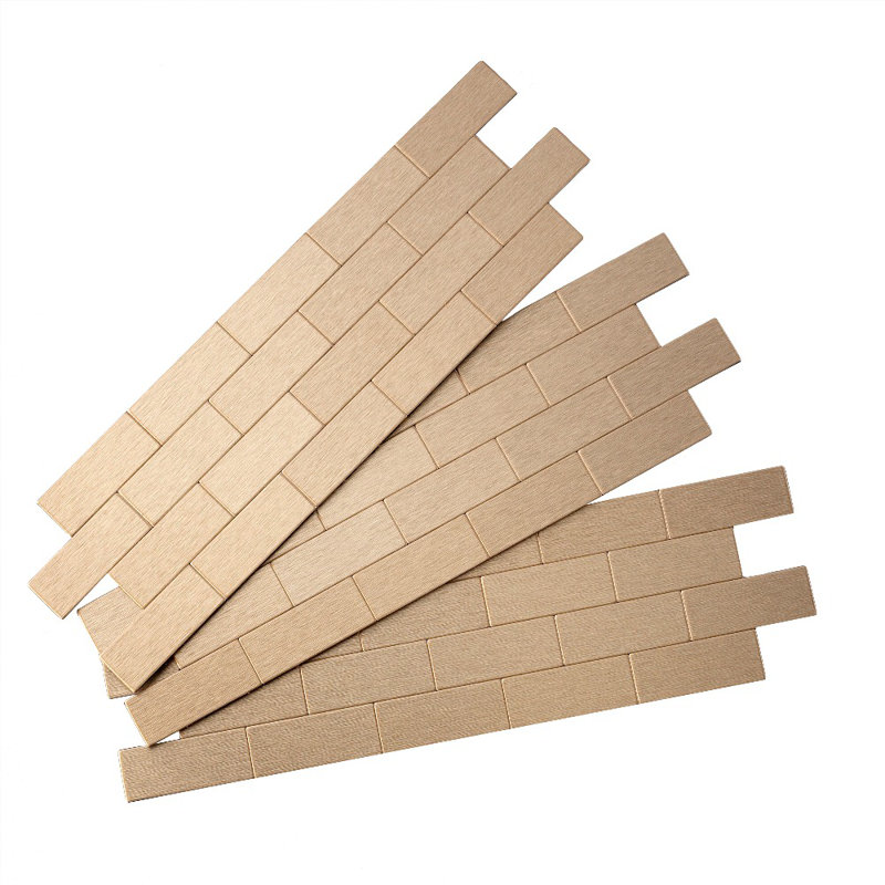 Aspect Peel and Stick Backsplash 12.5in x 4in Subway Champagne Matted Metal Tile for Kitchen and Bathrooms (3-Pack)