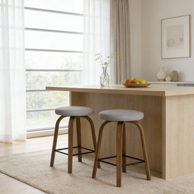 Ensemble de 2 tabourets de bar pivotants de style moderne 26 po avec siège rembourré en tissu et pieds robustes en bois pour les bars, les restaurants