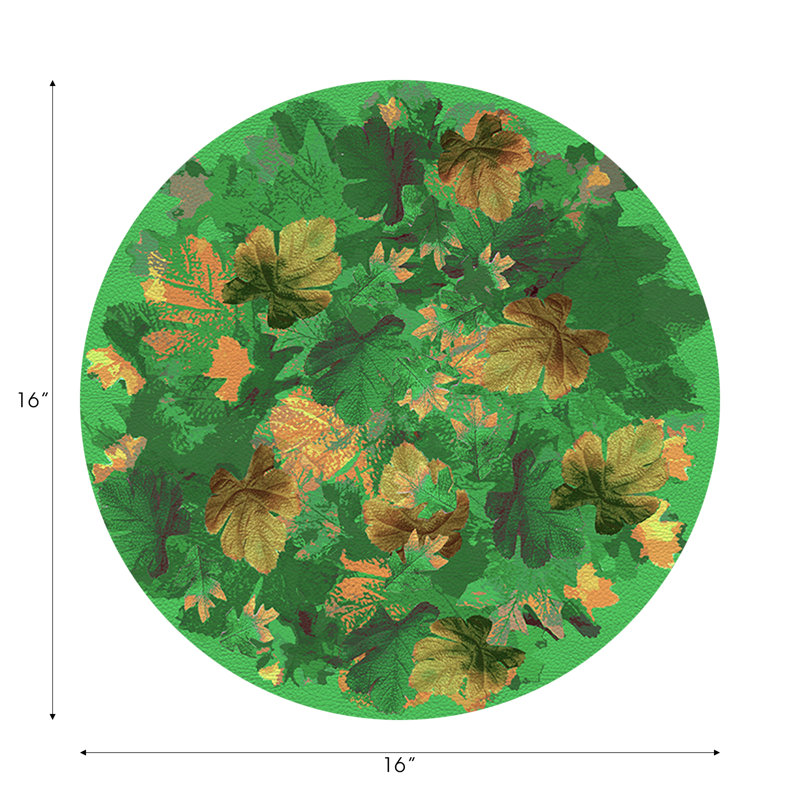 Fallen Leaves Vegan Leather Round Pebble Placemat, Green