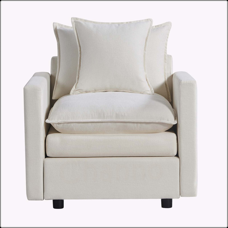 Chenille Fabric Comfy Deep Single Seat Sofa, White