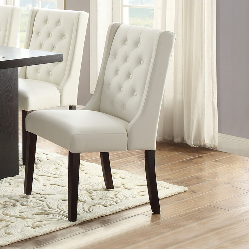Modern Faux Leather White Tufted Dining Chairs(2pc)