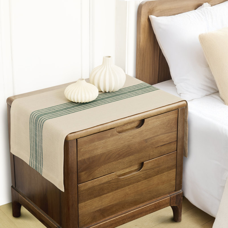 Farmhouse - 100% Pure Linen Table Runner, 108" x 14", Green/Natural