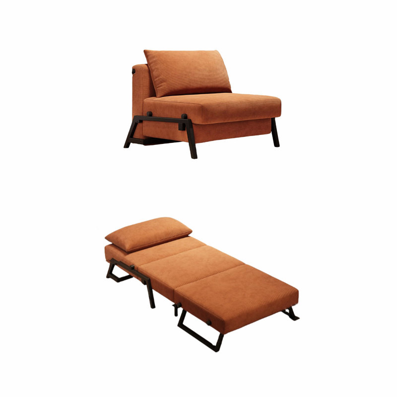 Canapé-lit brun moderne en velours côtelé minimaliste avec coussins, H 26,38 po x l 33,46 po x P 31,5 po