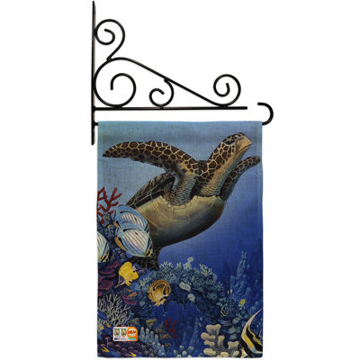 En toile jute de mer tortue de la tortue de mer à 2 côtés 19 x 13 po drapeau de jardin