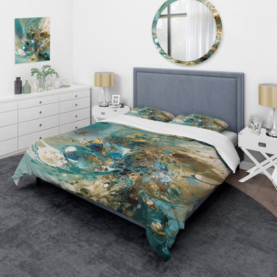 Ensemble de housse de couette turquoise et jaune à encre liquide captivante