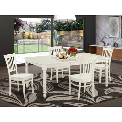 5 Piece Kitchen Table & Chairs Set Includes a Rectangle Dining Room Table with Butterfly Leaf and 4 Solid Wood Seat Chairs, 42x78 Inch, Linen White