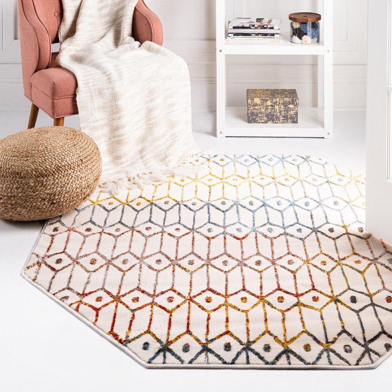 Okemah Geometric Indoor Rug, Octagon 5'3" x 5'3"