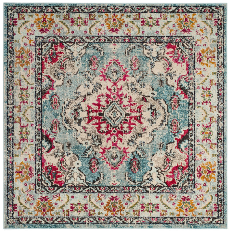 Tapis oriental Almyra, Carré 5 pi, Violet/Light Blue