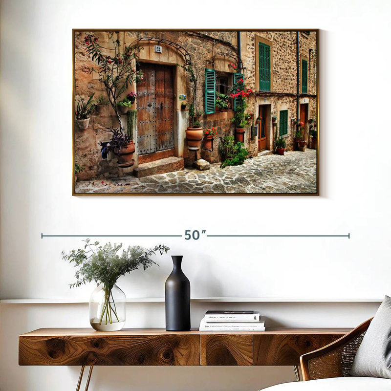 Méditerranée vieille ville, Cadre flottant doré, 40 po x 27 po