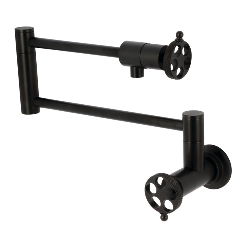 Kingston Brass Webb Two-Handle 1-Hole Wall Mount Pot Filler Faucet with Knurled Handle, Matte Black