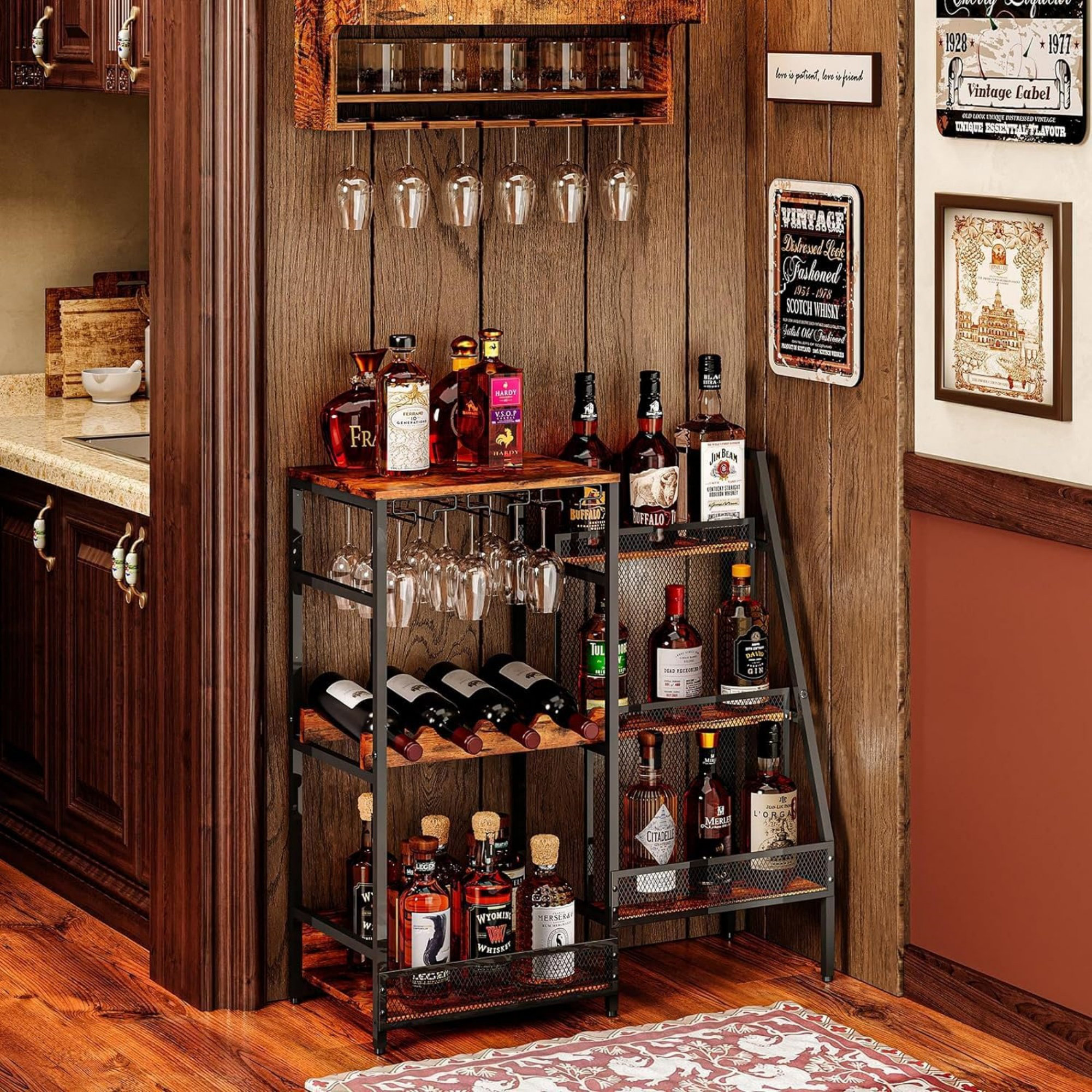Williston Forge 81Cm Wine Bottle Display Rack, Wine Glass Rack And ...