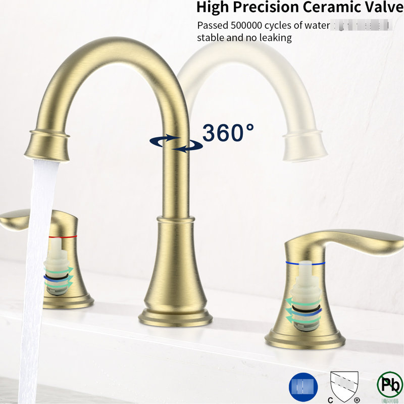 Robinet de lavabo de salle de bain espacé 8 pouces en or brossé - 2, 3 trous, bec pivotant à 360 °, prévention de la corrosion à long terme
