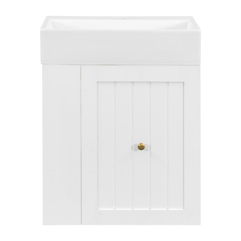 20" bathroom vanity with ceramic sink, White