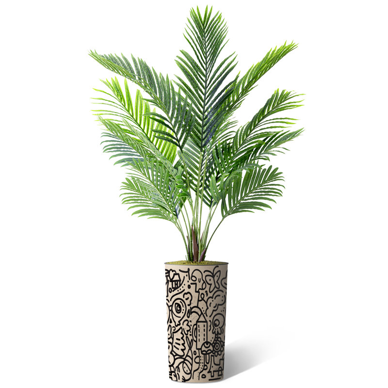 Arbre artificiel en pot, arbre de soie artificiel Areca, H 66 po x l 13 po x P 13 po, Graffiti noir