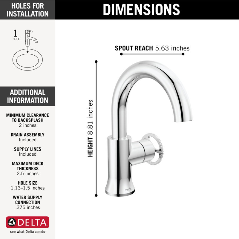 Trinsic Single Hole Bathroom Faucet with Wheel Handle, Single Handle Bathroom Sink Faucet, Chrome