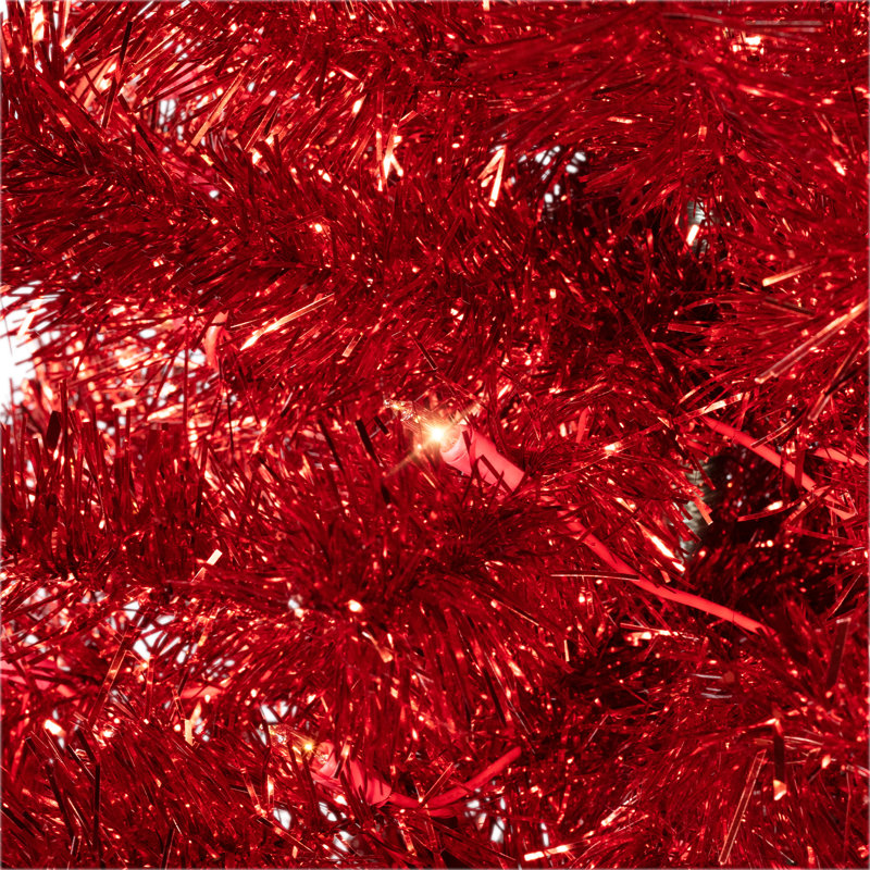 Arbre de Noël artificiel pré-éclairé pré-éclairé - rouge, 7', Illuminée
