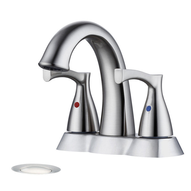 Topcraft 2 Handle Stainless Steel Bathroom Sink Faucet With Pop-Up Drainer, Brushed Nickel