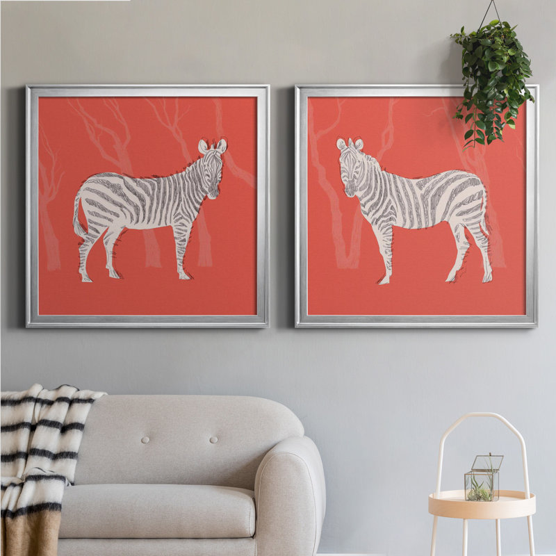 Plains Zebra I - ensemble de 2 reproductions d'art sur toile, Argent argent, H 26,5 po x l 53 po