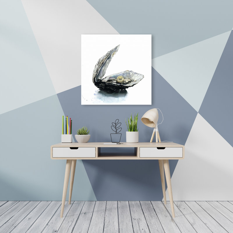 Perle huître bleue sur toile côtière - art de décoration aquatique