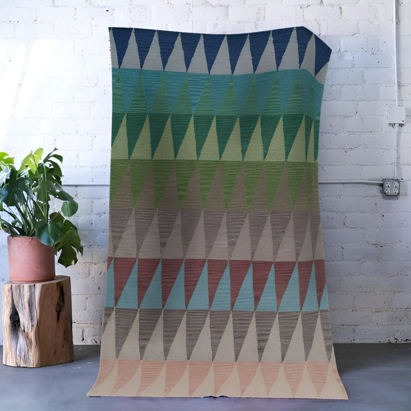Tapis en polypropylène à motif argyle de couleur beige / bleu / vert Ranchero, Rectangle 4 pi 27 po x 6 pi 3 po