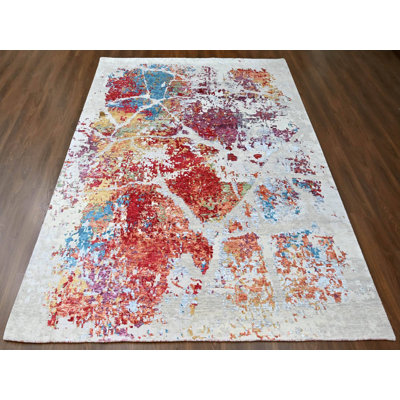 9'1" x 12'0" New Hand Knotted Red Wool & Silk Rectangle Oriental Rug - MOA10210271