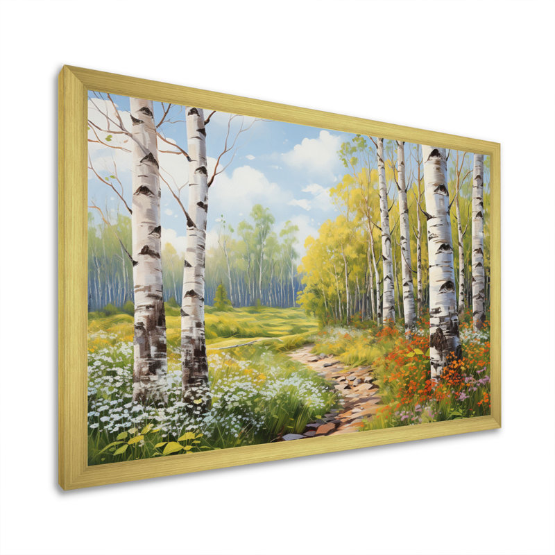 «Birch Woods Spring Awakening II», art mural bouleau, H 30 po x l 40 po x P 1,5 po, Encadrement doré