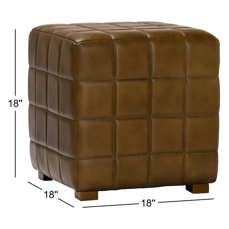 Carlo Square Leather Ottoman, Camel