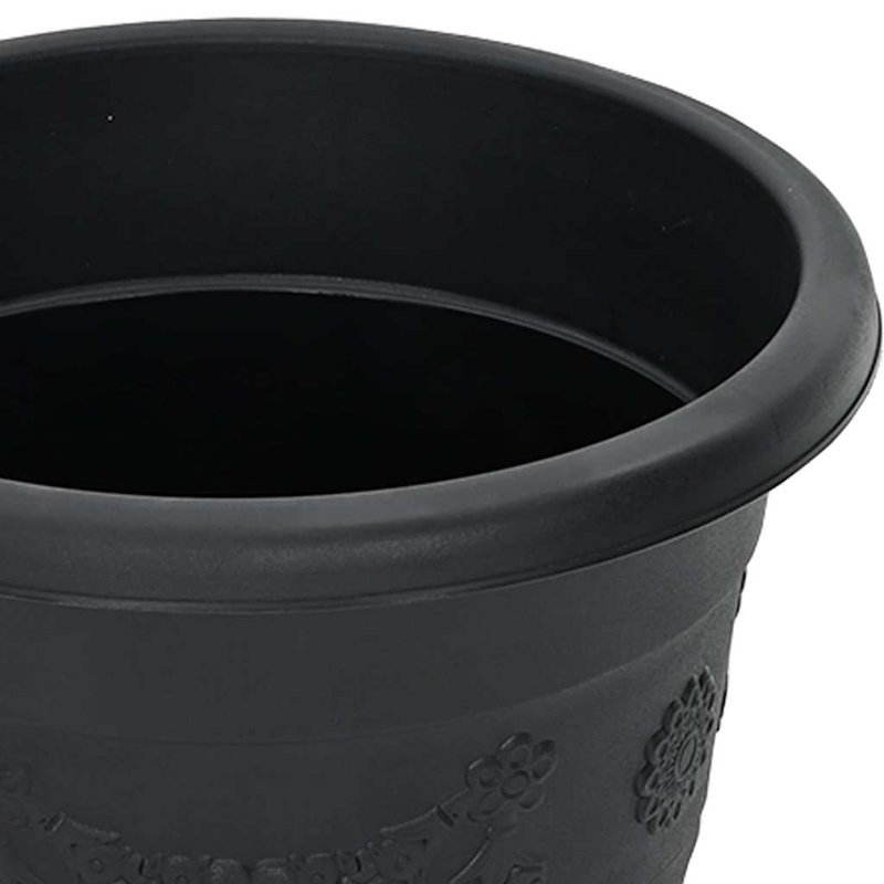 Round Flower Pot 6 Pcs Plastic, 18cm H x 22cm W x 22cm D, Black
